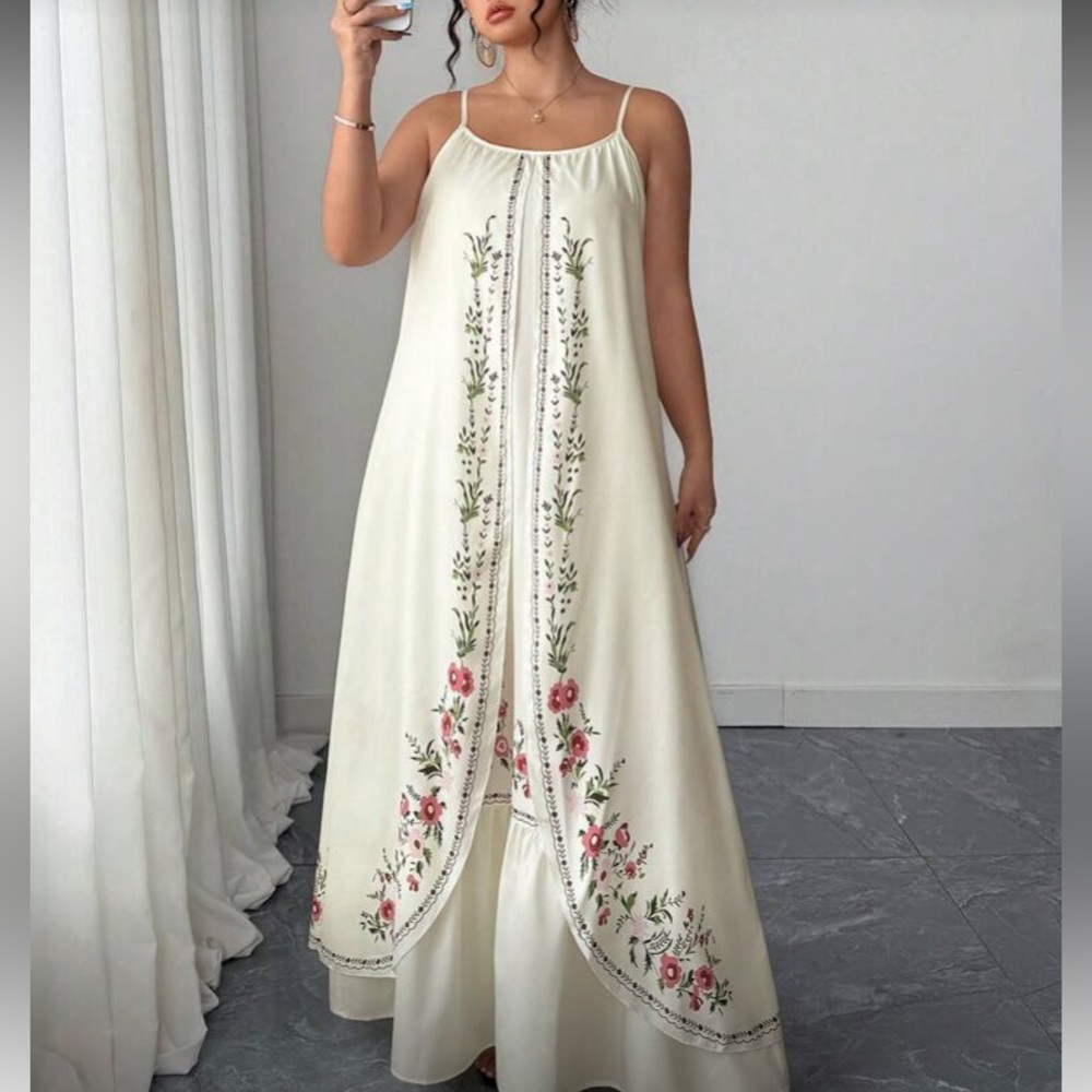 Boho Plus Floral Print Tropical Cami Maxi Dress